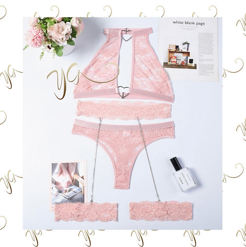 Garter & chain set (baby pink)