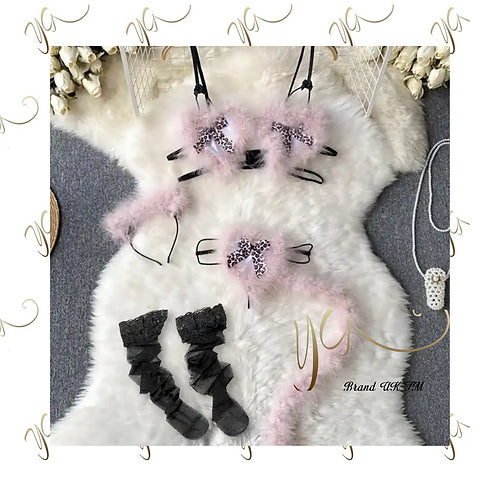 Pink fluffy lingerie set