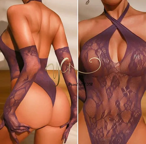 Purple rain bodysuit with gloves