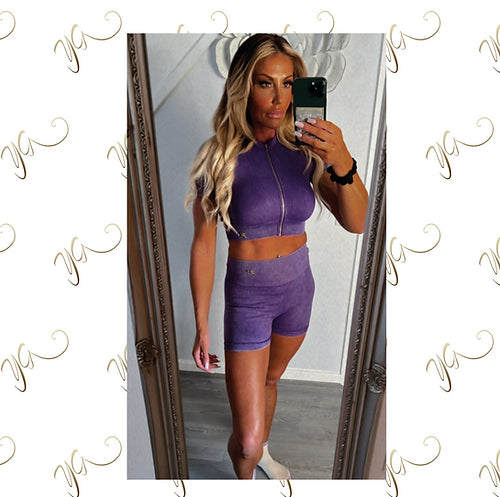 YG Ribbed front zip top & short set2