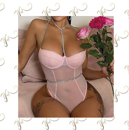 Baby pink diamanté body suit