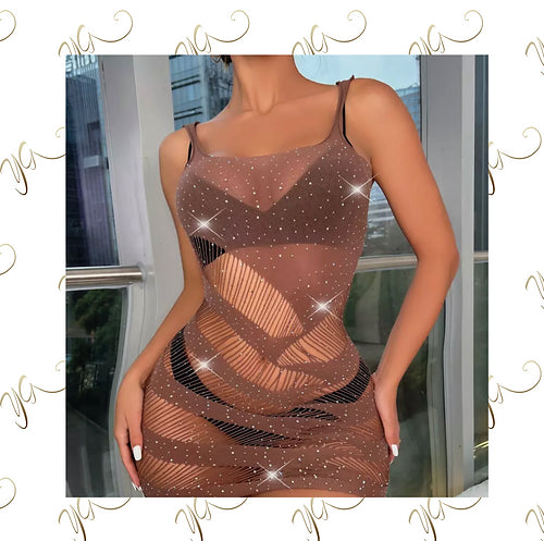 Diamanté mesh lingerie dress