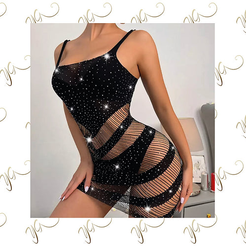 Diamanté mesh lingerie dress4