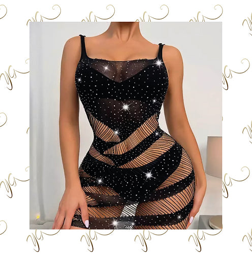 Diamanté mesh lingerie dress3