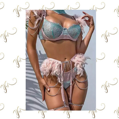 Feather & chain lingerie set