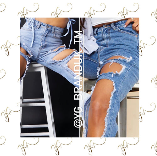 Ripped jeans Front slashed denim jeans3