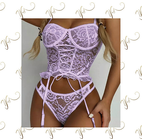 Lavender lingerie corset set