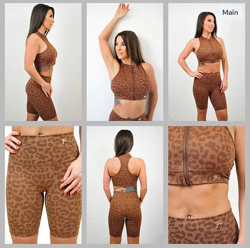 Leopard chocolate zip short set