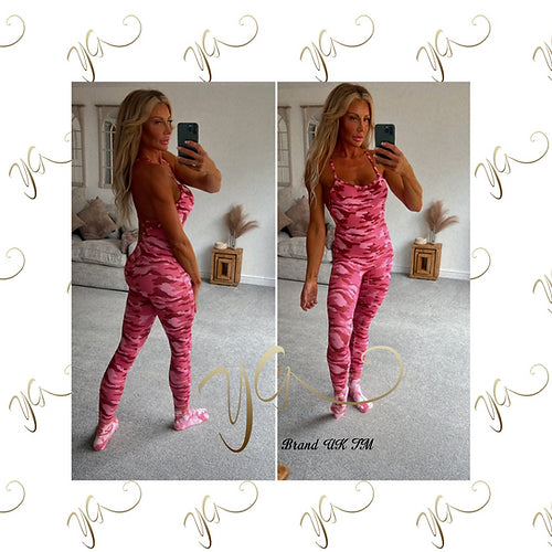 Pink camo gymsuit long