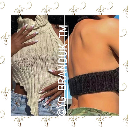 Roll neck crop backless jumper