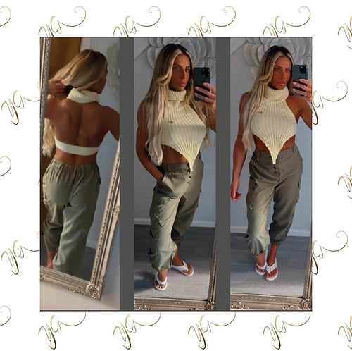 Roll neck crop backless jumper1