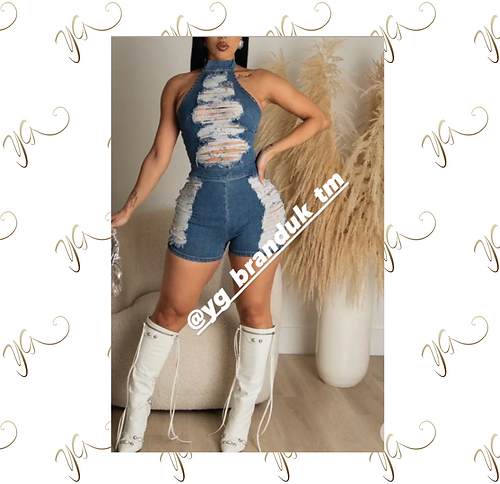 Slashed denim play suit1