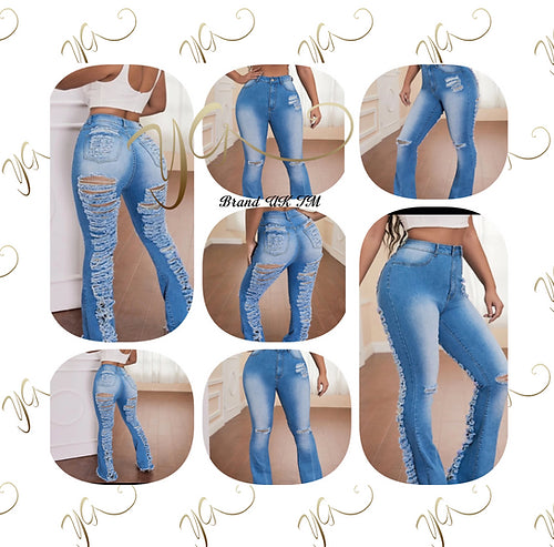 Slashed leg fitted jeans (with stretch)